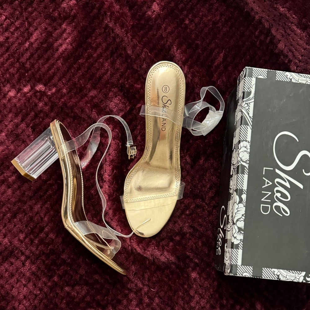 Rose Gold Clear Strap Block Heel Sandals size 8